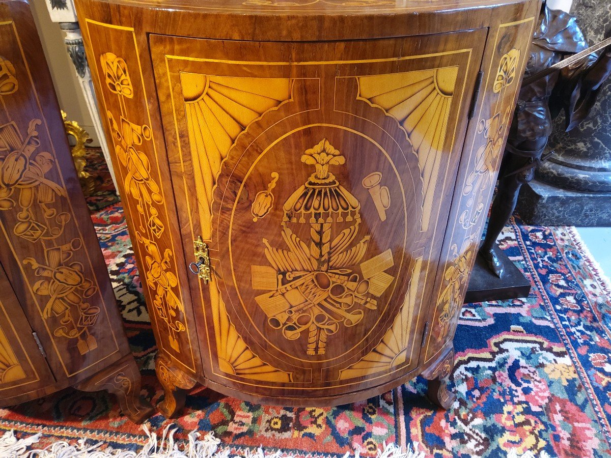 Pair Of Corners End XVIII Or Beginning XIX In Dutch Marquetry-photo-2